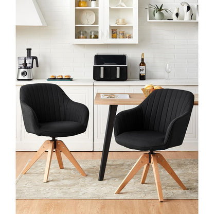 Drehbare Esszimmerstühle Set 4 – Leinen, Massivholz, Schwarz