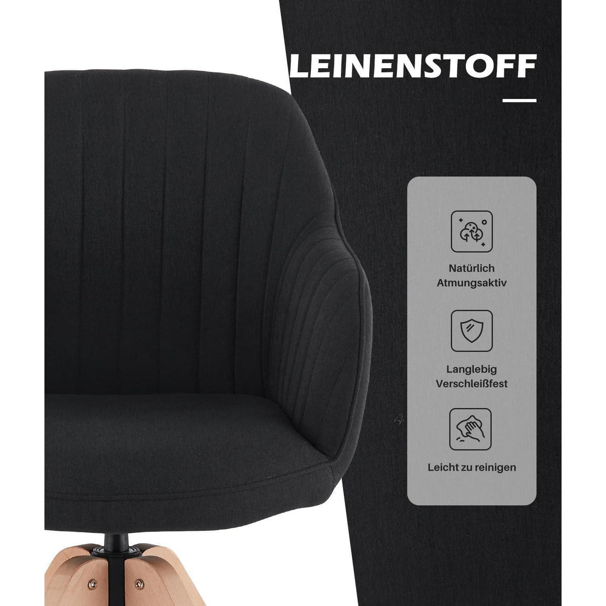 Drehbare Esszimmerstühle Set 4 – Leinen, Massivholz, Schwarz