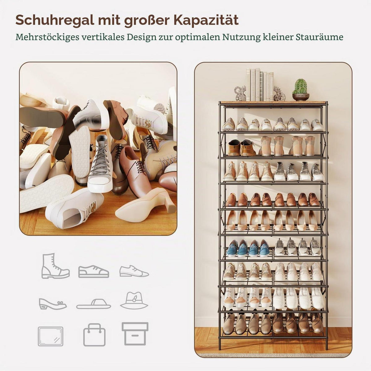 10-Etagen Schuhregal – Platzsparend & Rustikal Braun/Schwarz