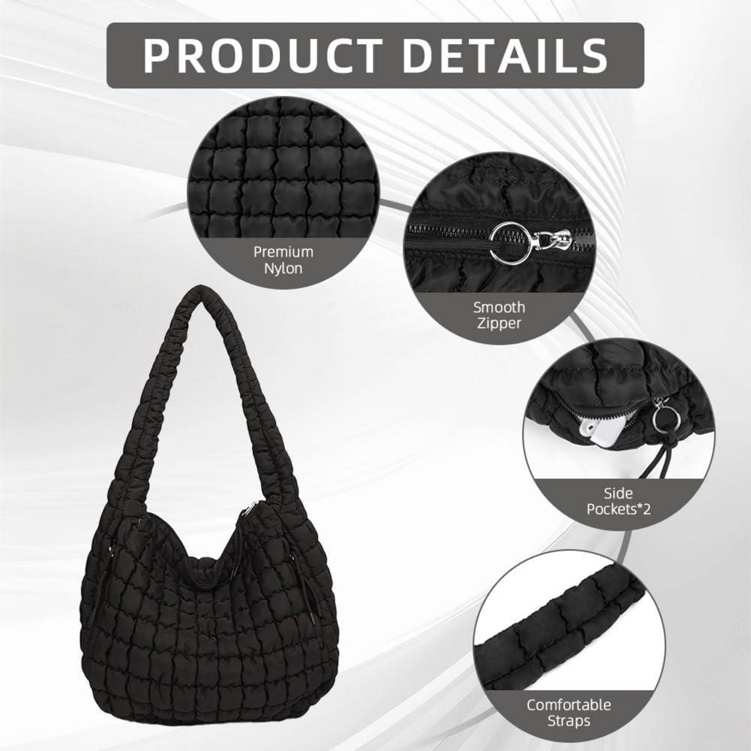 Große Puffer Schultertasche Damen Umhängetasche Reißverschluss