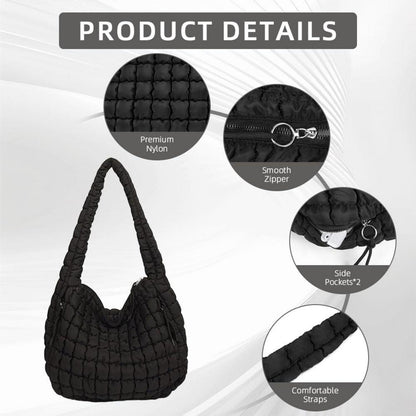Große Puffer Schultertasche Damen Umhängetasche Reißverschluss