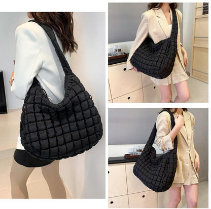 Große Puffer Schultertasche für Damen mit Reißverschluss, vielseitig