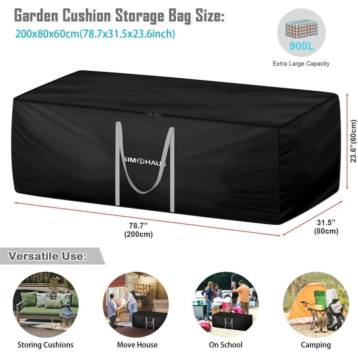 Große Auflagentasche 200x80x60cm – Schutzhülle für Gartenmöbel
