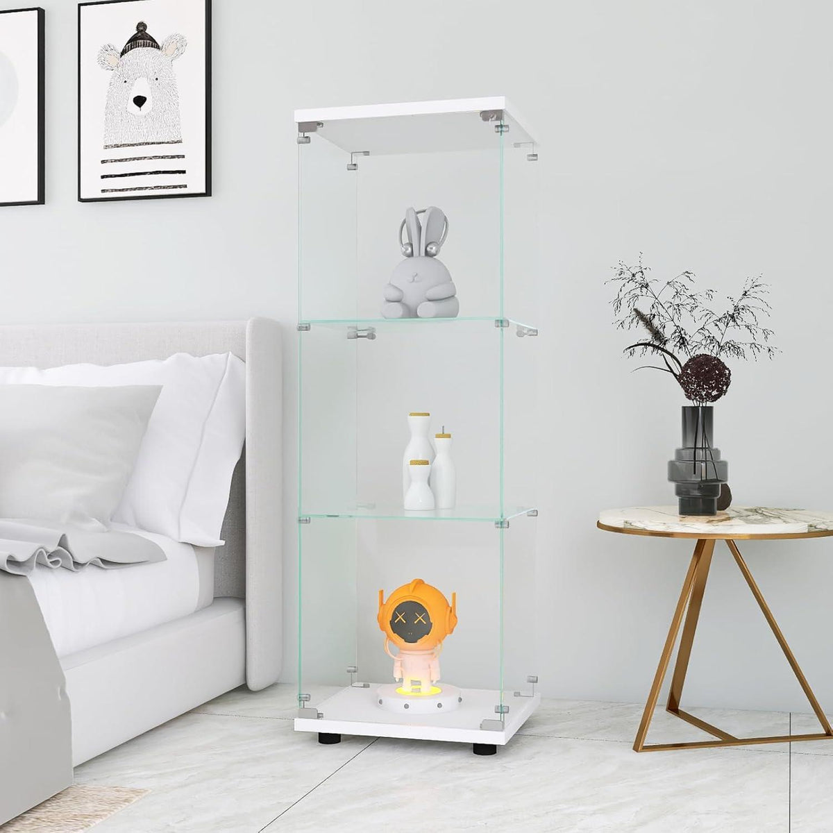 Glasvitrine 3 Etagen Weiß – Moderne Regalkabine für Wohnzimmer