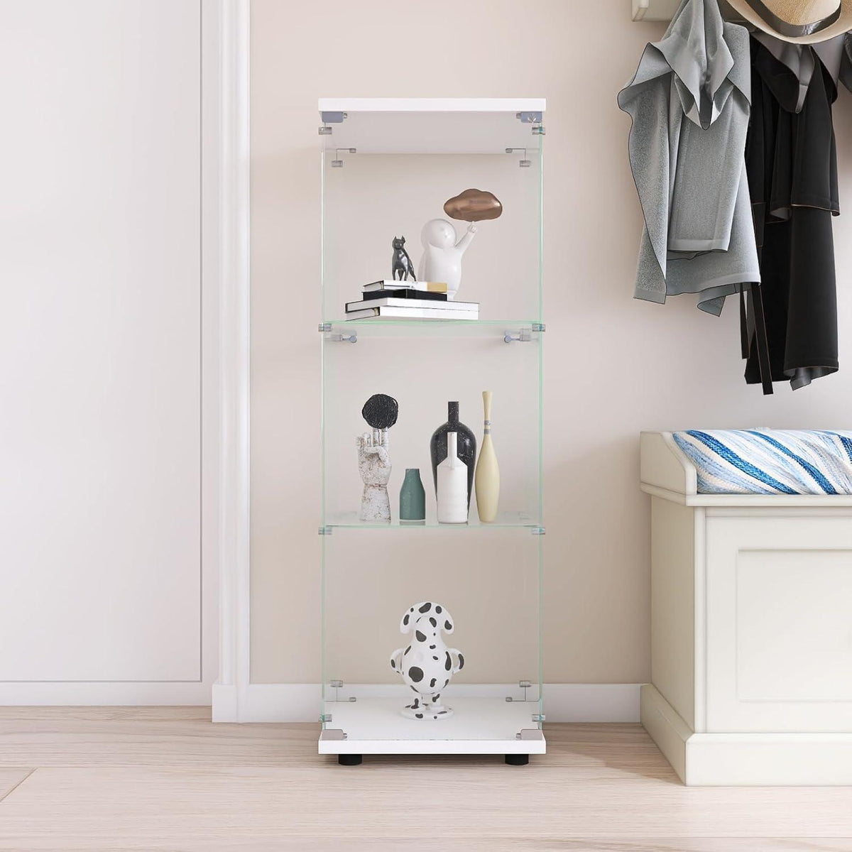 Glasvitrine 3 Etagen Weiß – Moderne Regalkabine für Wohnzimmer
