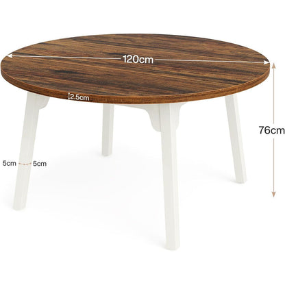 Runder Esstisch 120cm – Massivholz Beine, Braun & Weiß
