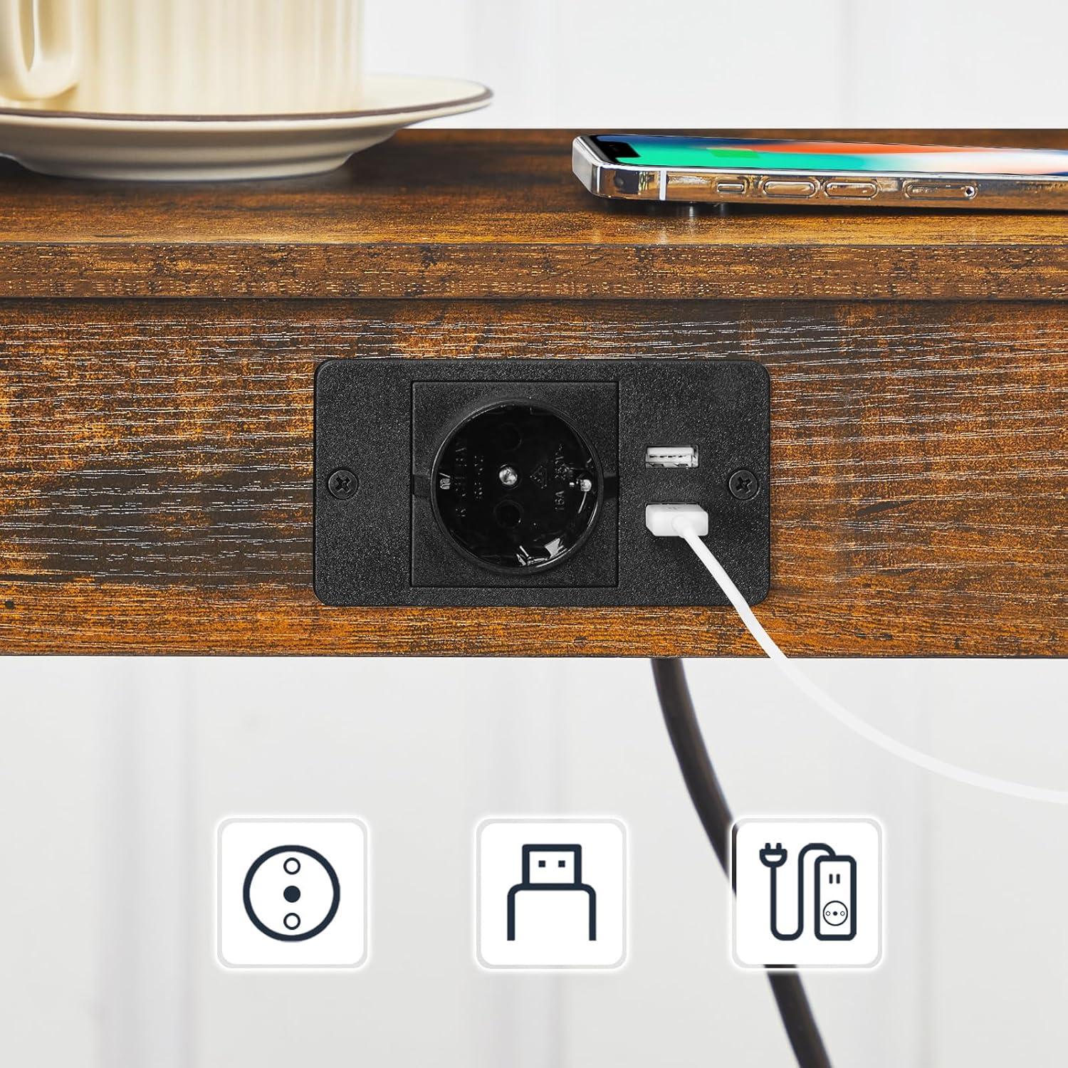 Beistelltisch mit Ladestation und USB-Anschlüssen Vintagebraun/Schwarz