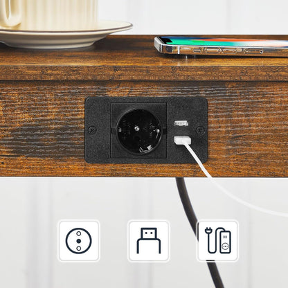 Beistelltisch mit Ladestation und USB-Anschlüssen Vintagebraun/Schwarz
