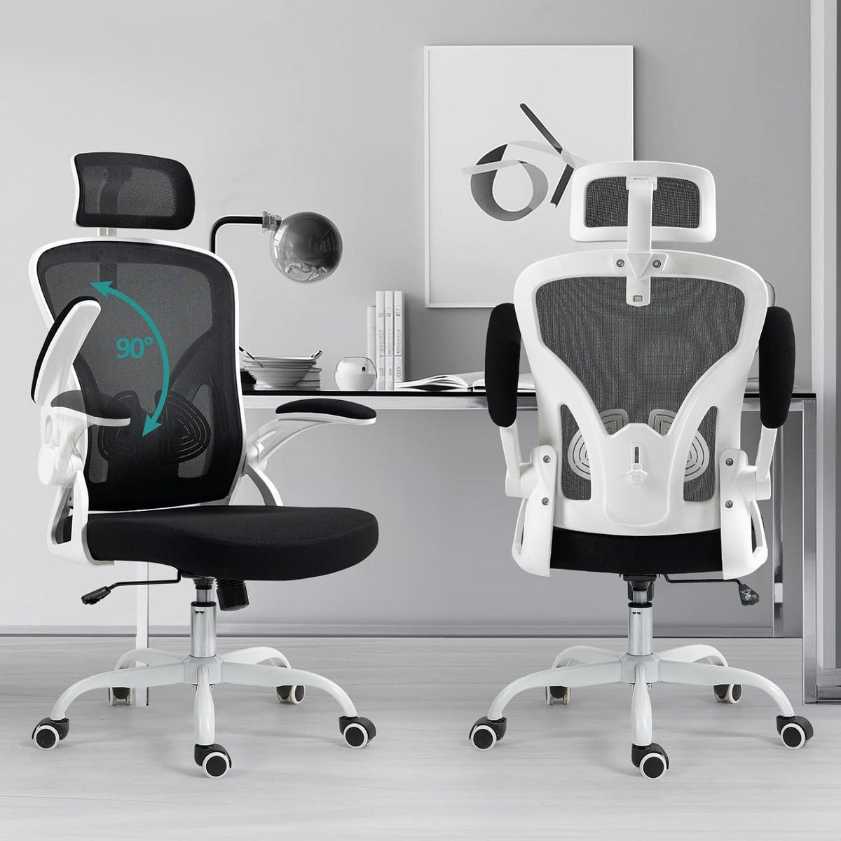Ergonomischer Bürostuhl mit verstellbarer Kopfstütze und Lendenstütze