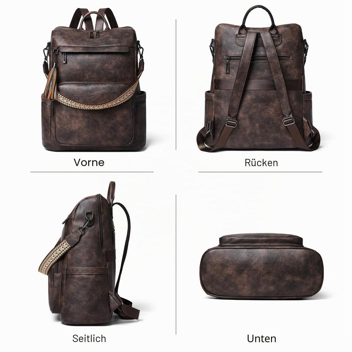 Rucksack Damen Laptopfach 15,6 Zoll Wasserdicht Business in Lederoptik