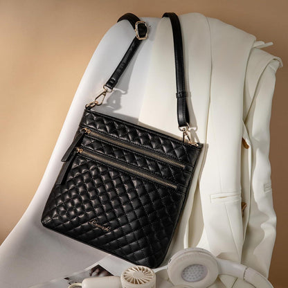 Umhängetasche Damen PU Leder Schultertasche Crossbody Schwarz
