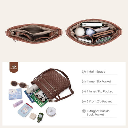 Umhängetasche Damen Crossbody Bag, Elegantes PU Leder Braun