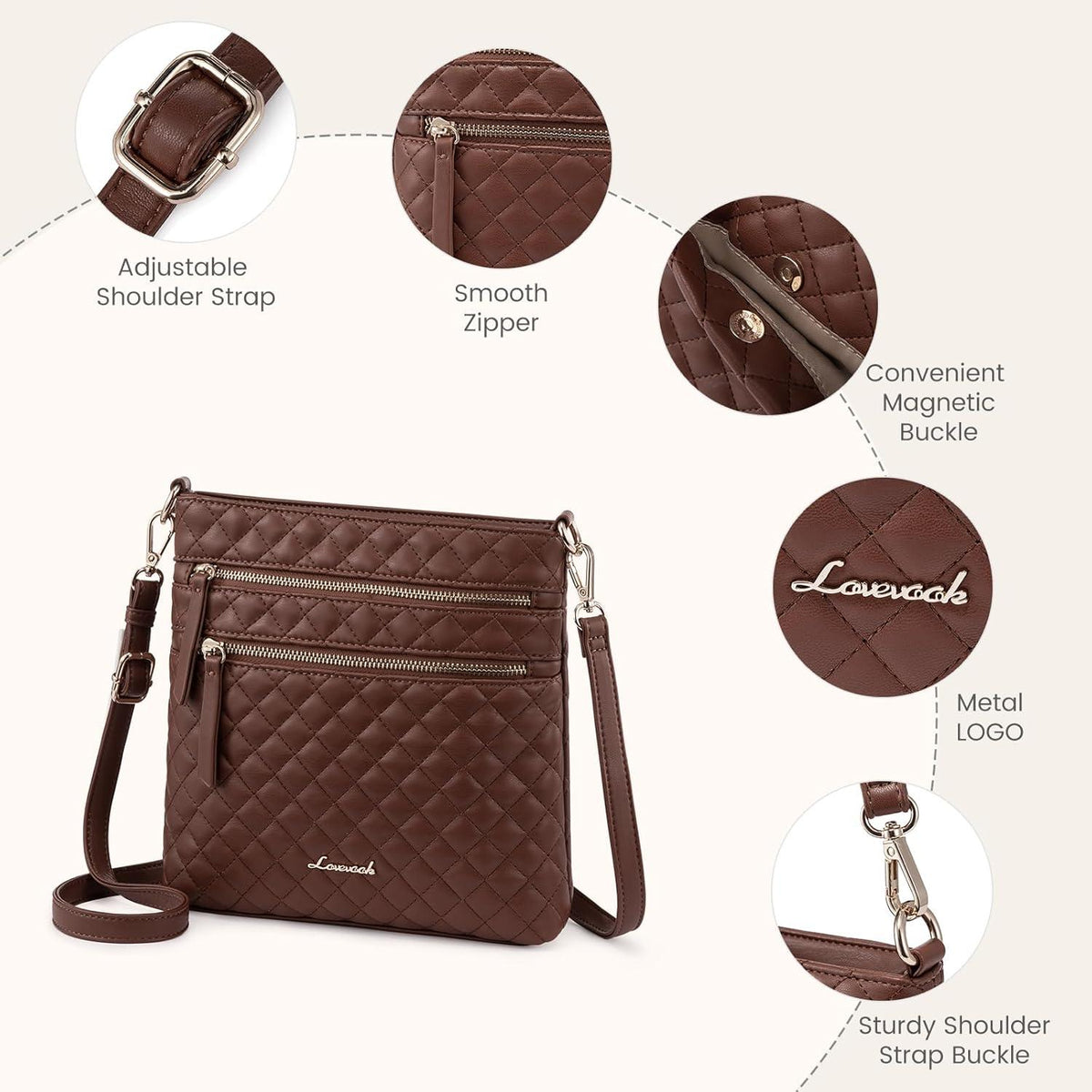 Elegante Damen Umhängetasche aus braunem PU-Leder