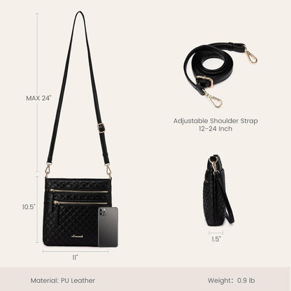 Damen Umhängetasche Mittelgroß Crossbody Bag Echtleder Schwarz