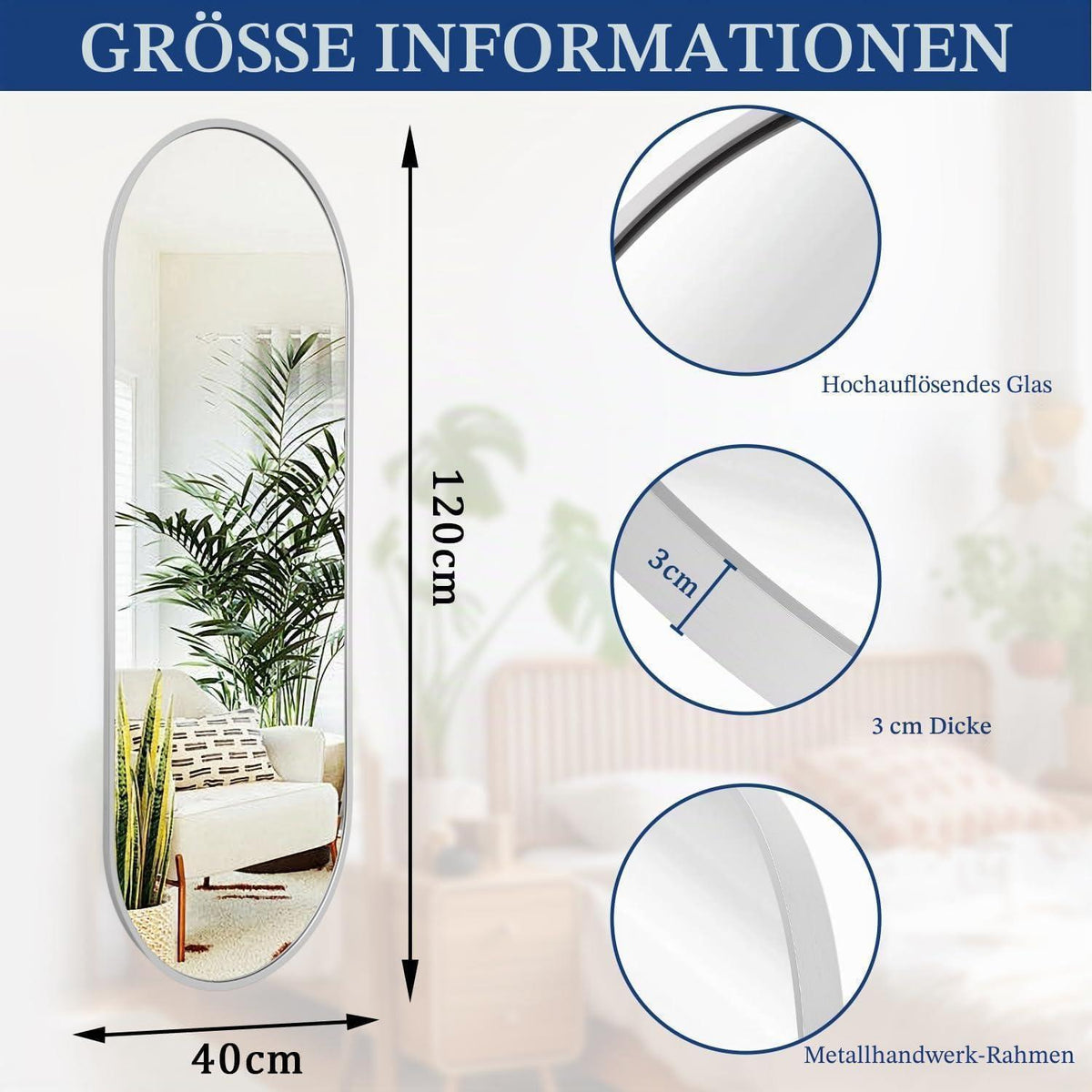 Ovaler Wandspiegel 120x40cm – Moderner Badezimmer Spiegel