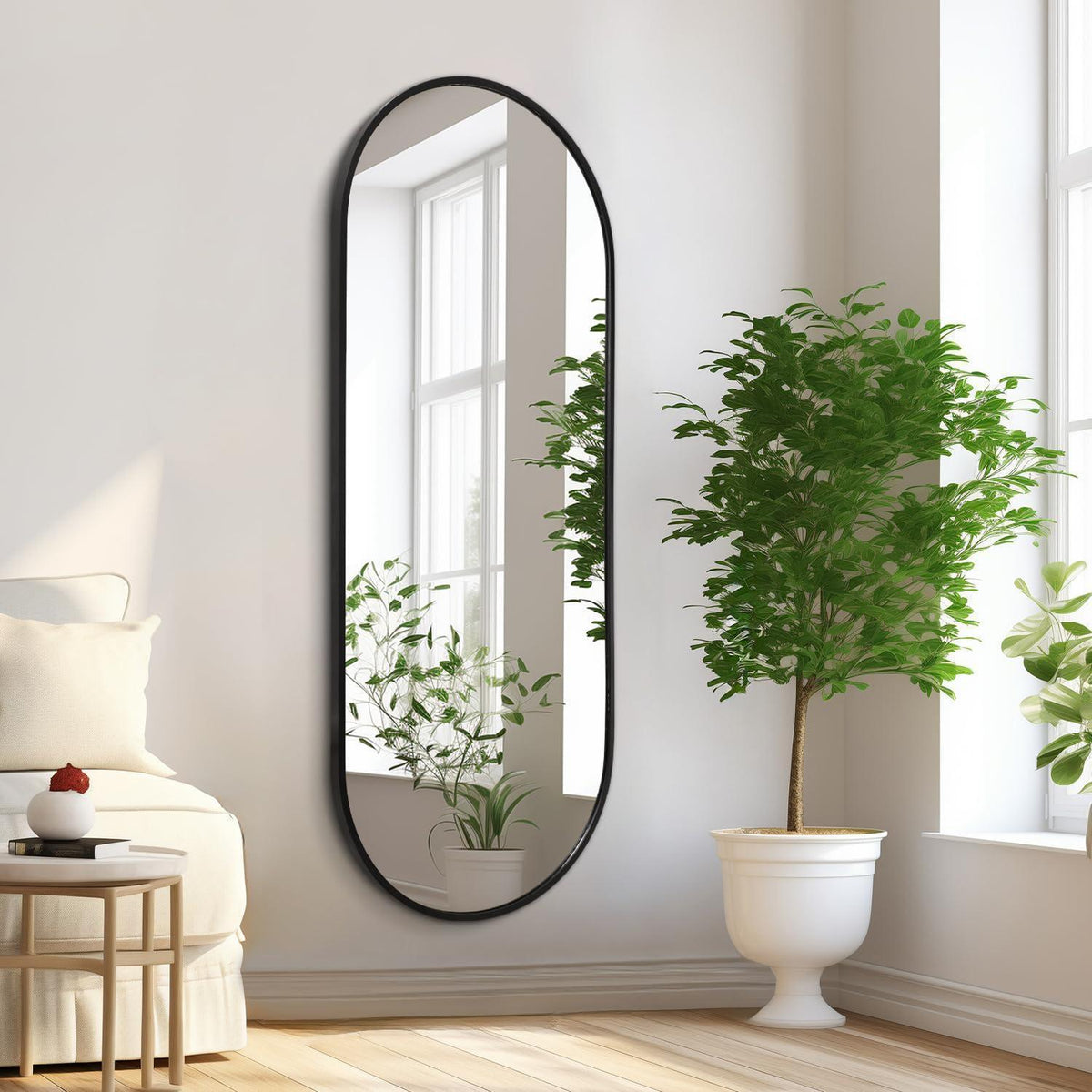 Ovaler Wandspiegel Schwarz 120x40cm – Badezimmer & Co.