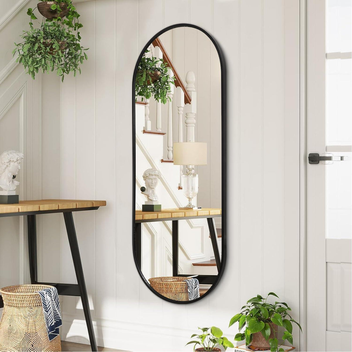 Ovaler Wandspiegel Schwarz 120x40cm – Badezimmer & Co.