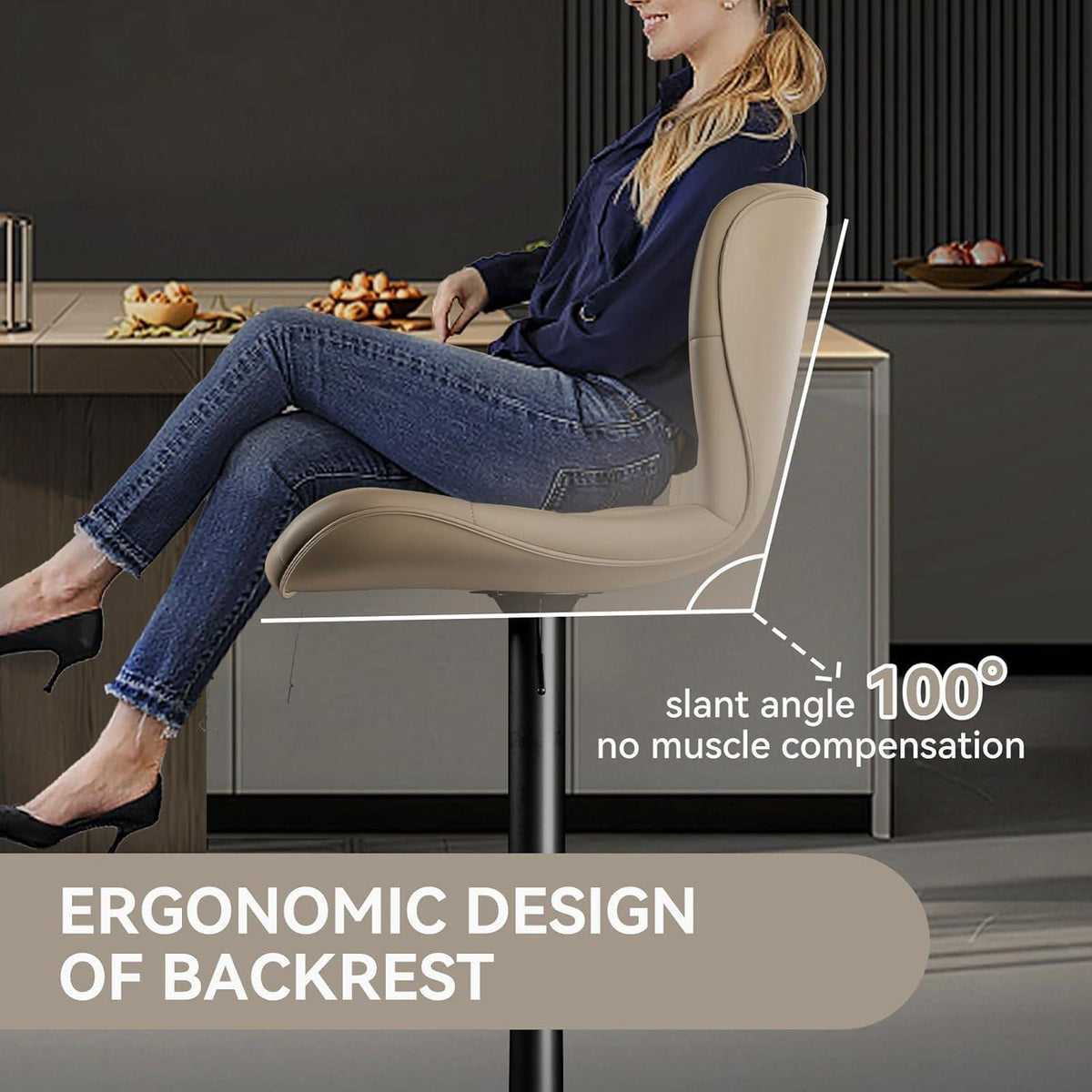 Barhocker 4er Set Khaki, höhenverstellbar mit Rückenlehne