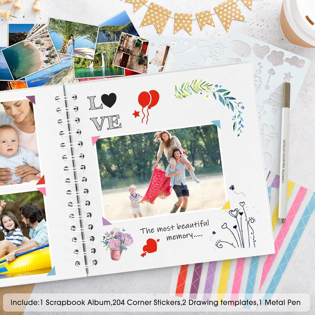 Jaecu Fotoalbum Selbstgestalten 24x24cm DIY Scrapbook 80 Seiten Spiralalbum Gästebuch Blau