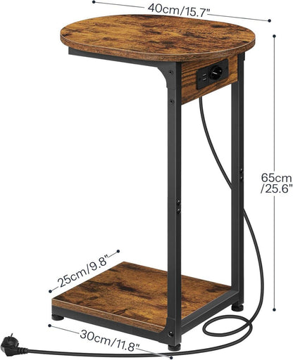 C-förmiger Beistelltisch mit Ladestation in Vintagebraun/Schwarz