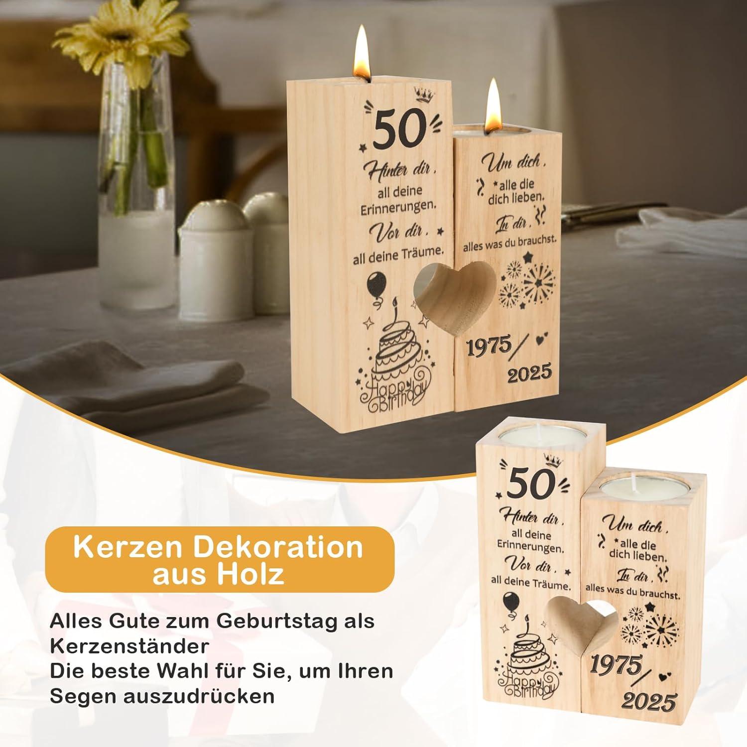 Deko 50 Geburtstag Frau Mann Kerzenständer Holz Personalisiert