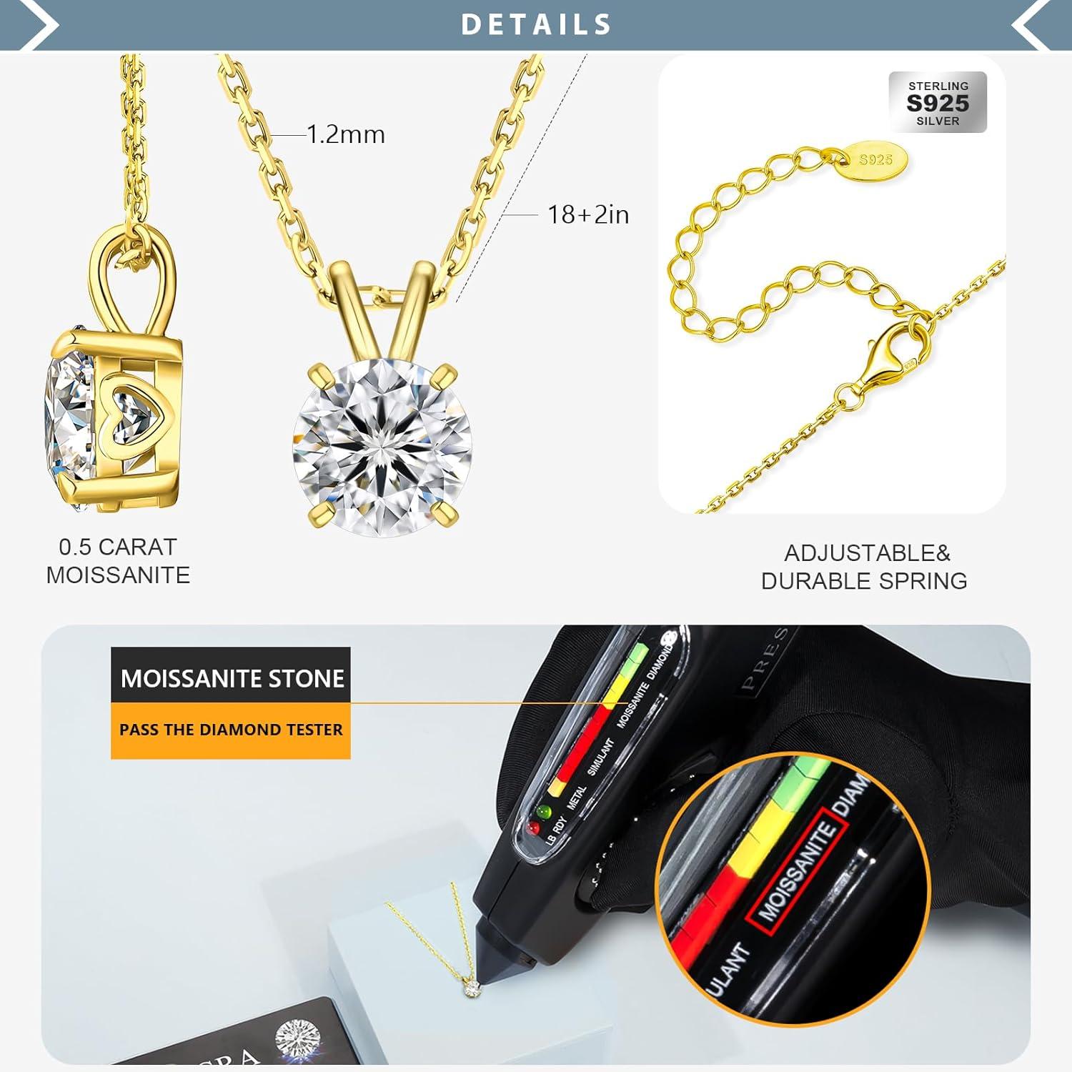 Moissanite Anhänger Kette 925 Silber 0.5 Karat D Diamant Halo Damen Gold