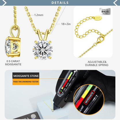 Moissanite Anhänger Kette 925 Silber 0.5 Karat D Diamant Halo Damen Gold