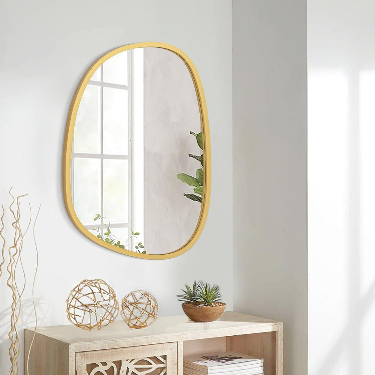 Asymmetrischer Wandspiegel Goldfarben – Moderner Ovaler Spiegel 65x45cm