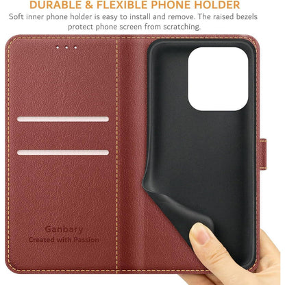 Klapphülle für Xiaomi Redmi Note 14 5G mit Kartenfächern & Standfunktion, Braun in Lederoptik