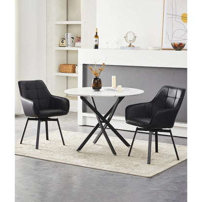 Drehbare Esszimmerstühle 2er Set Schwarz – & Komfort in Lederoptik