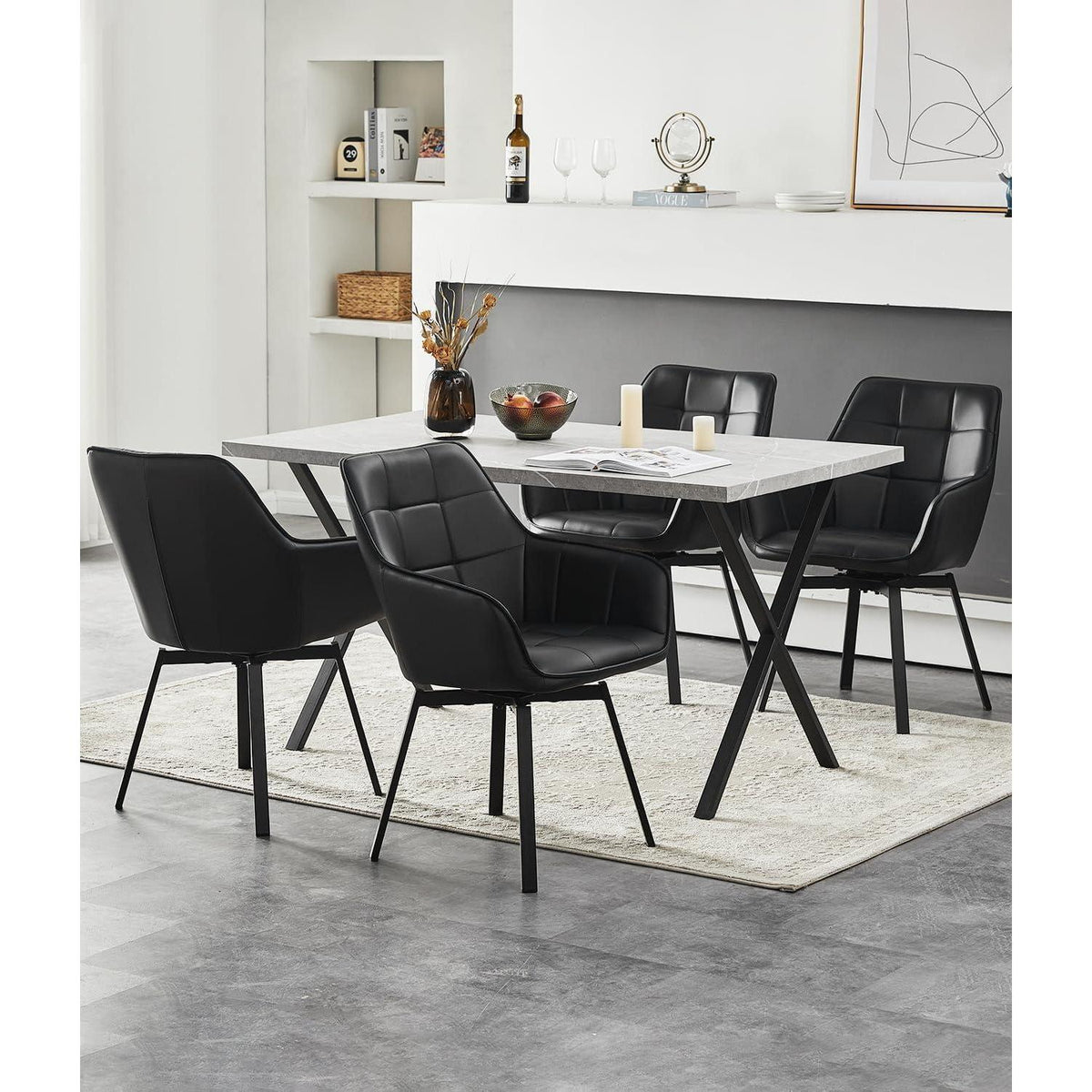 Drehbare Esszimmerstühle 2er Set Schwarz – & Komfort in Lederoptik