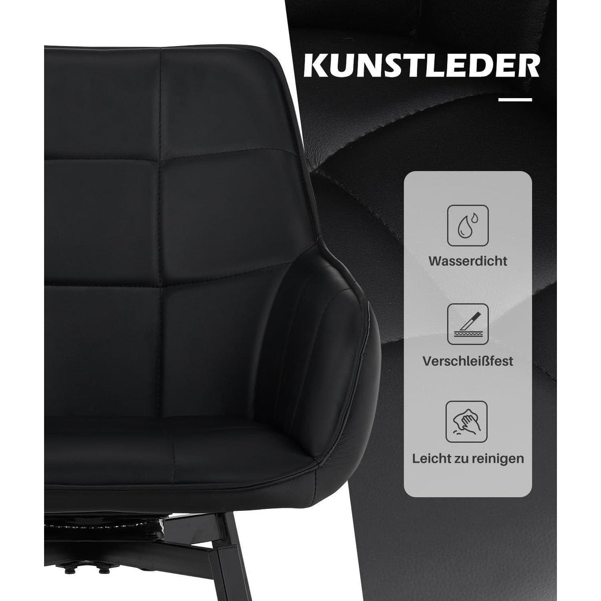 Drehbare Esszimmerstühle 2er Set Schwarz – & Komfort in Lederoptik