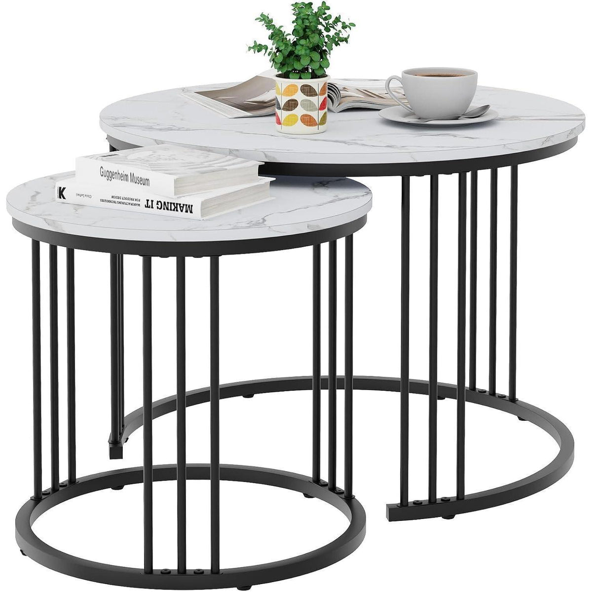 Runde Couchtische 2er-Set Metallrahmen Schwarz 60cm