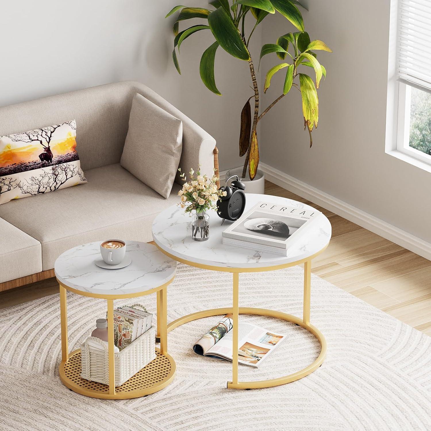 Runde Couchtische Set 2 Beistelltisch Metallrahmen