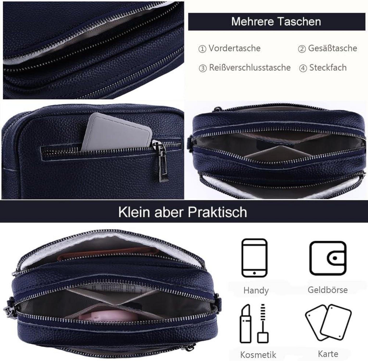 Damen Echtleder Umhängetasche Crossbody Handytasche Schultergurt 3 Fächer
