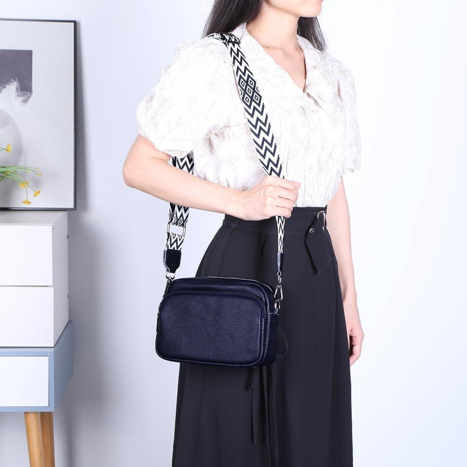 Damen Echtleder Umhängetasche Crossbody Handytasche Schultergurt 3 Fächer