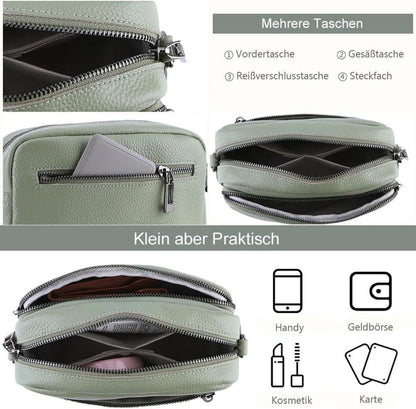 Handytasche Damen Echtes Leder Crossbody Umhängetasche Breiter Schultergurt