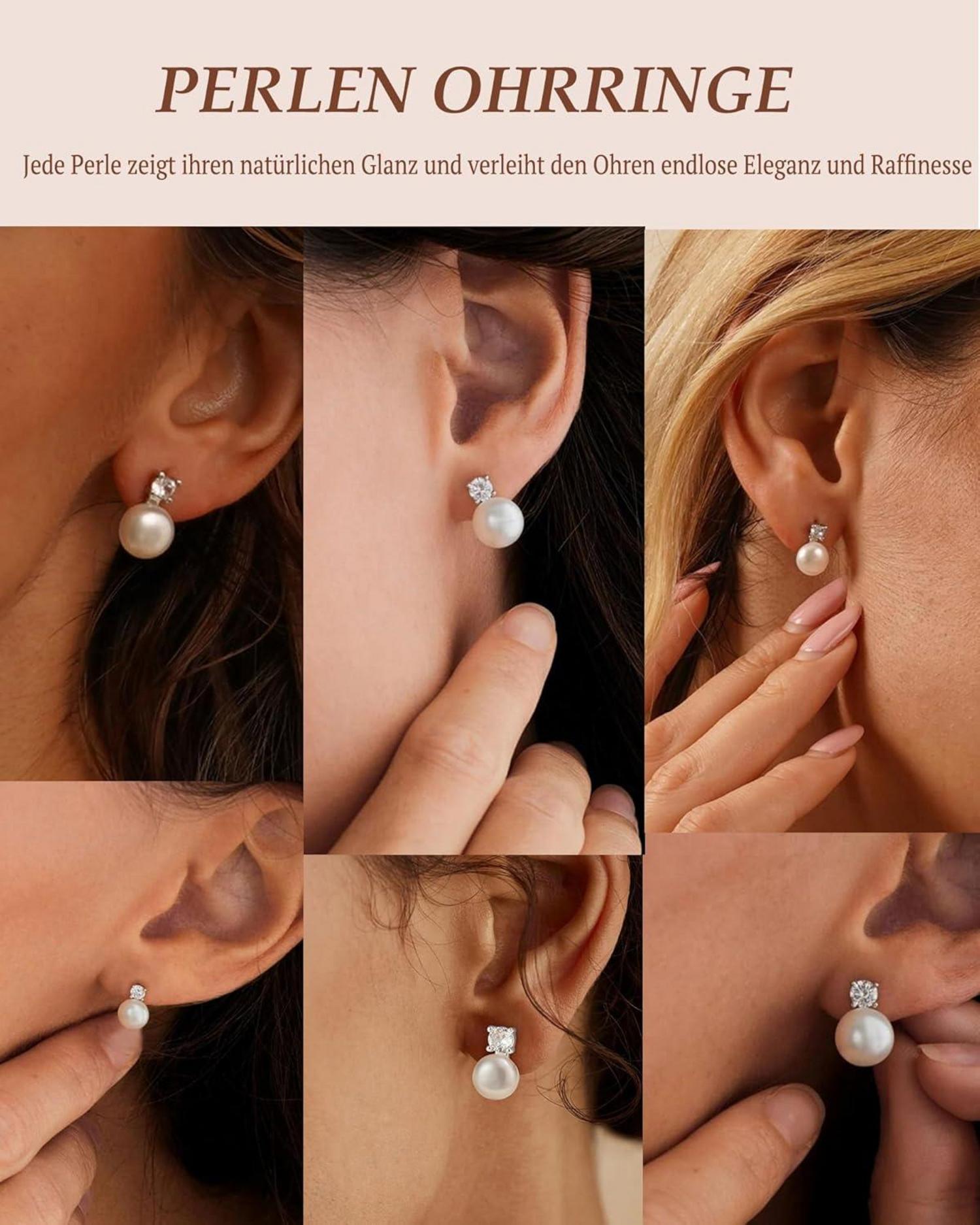 Perlen Ohrstecker 925 Silber Damen Weiße Süßwasserperlen Hypoallergen
