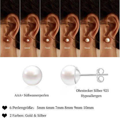 FUNEIA Perlen Ohrringe Silber 925 Damen Süßwasserperle Stecker hypoallergen