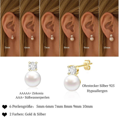 Perlen Ohrringe 925 Silber Damen Weiß Süßwasserperlen Stecker Gold