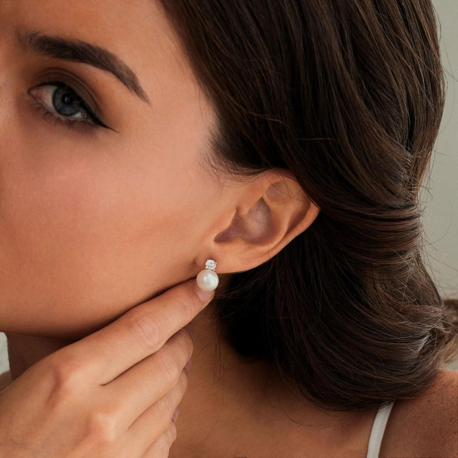 Perlen Ohrringe 925 Silber Damen Weiße Süßwasserperlen Ohrstecker Gold Hypoallergen