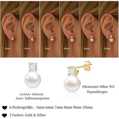 Perlen Ohrstecker 925 Silber Süßwasserperle Weiß B-Gold