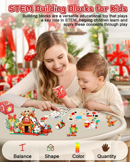 Adventskalender 2024 Bausteine-Weihnachten Mini Blocks 12 in 1 Rot