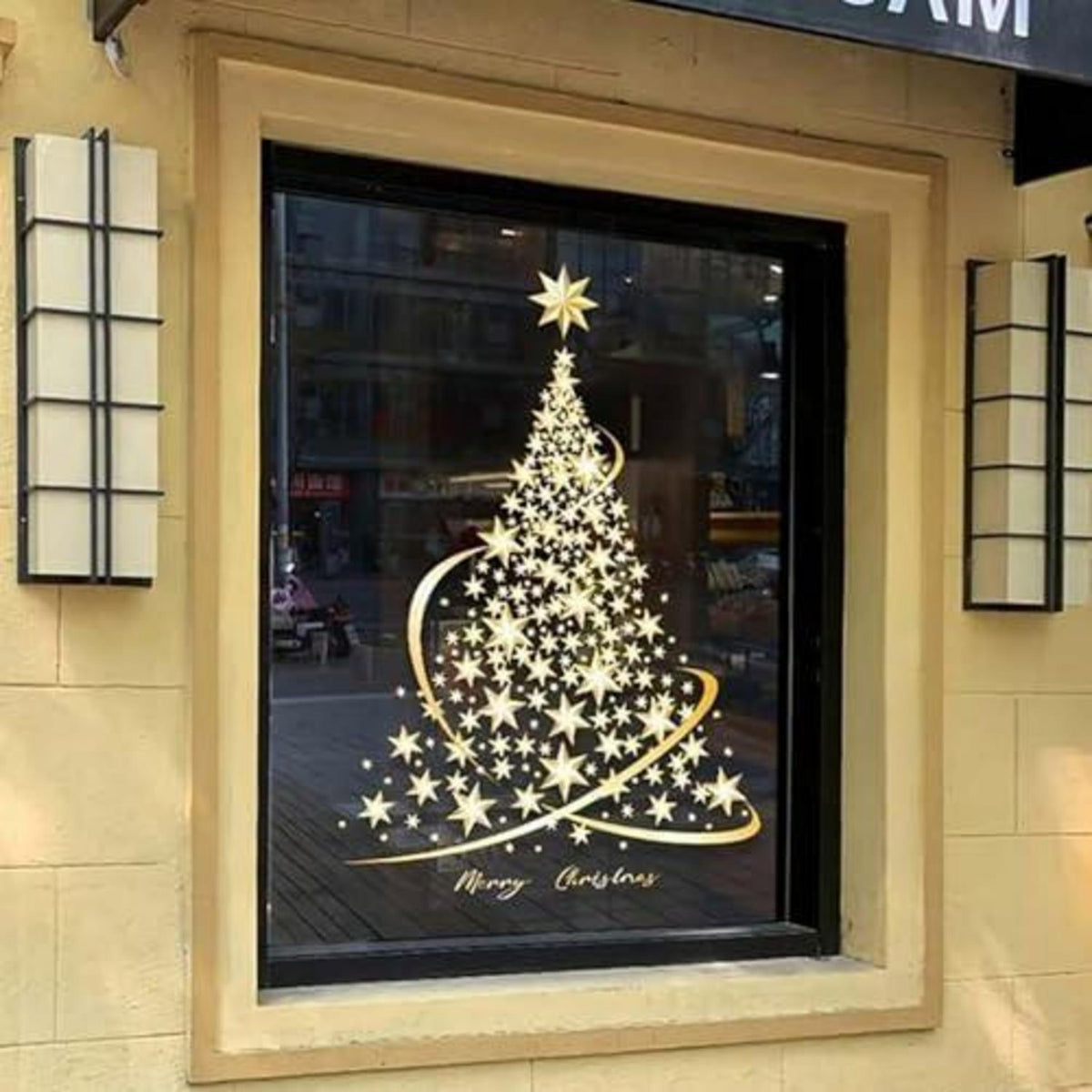 Weihnachts Fensterbilder Goldener Baum (2er Set)