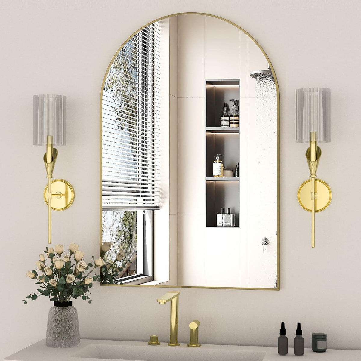 Gewölbter Wandspiegel Gold 60x90 cm – Badezimmer & Deko