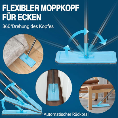 Wischmopp Set mit Eimer und 6 Moppköpfen - Blau - MASTERTOP
