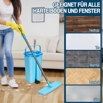 Wischmopp Set mit Eimer und 6 Moppköpfen - Blau - MASTERTOP