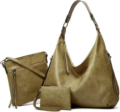 Pahajim Damen Handtaschen Set Leder Shopper Hobo Umhängetasche