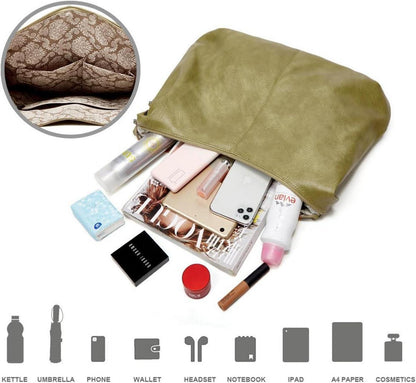 Pahajim Handtasche Damen Leder Shopper Set Geldbörse Hobo großafür Arbeit Einkaufen