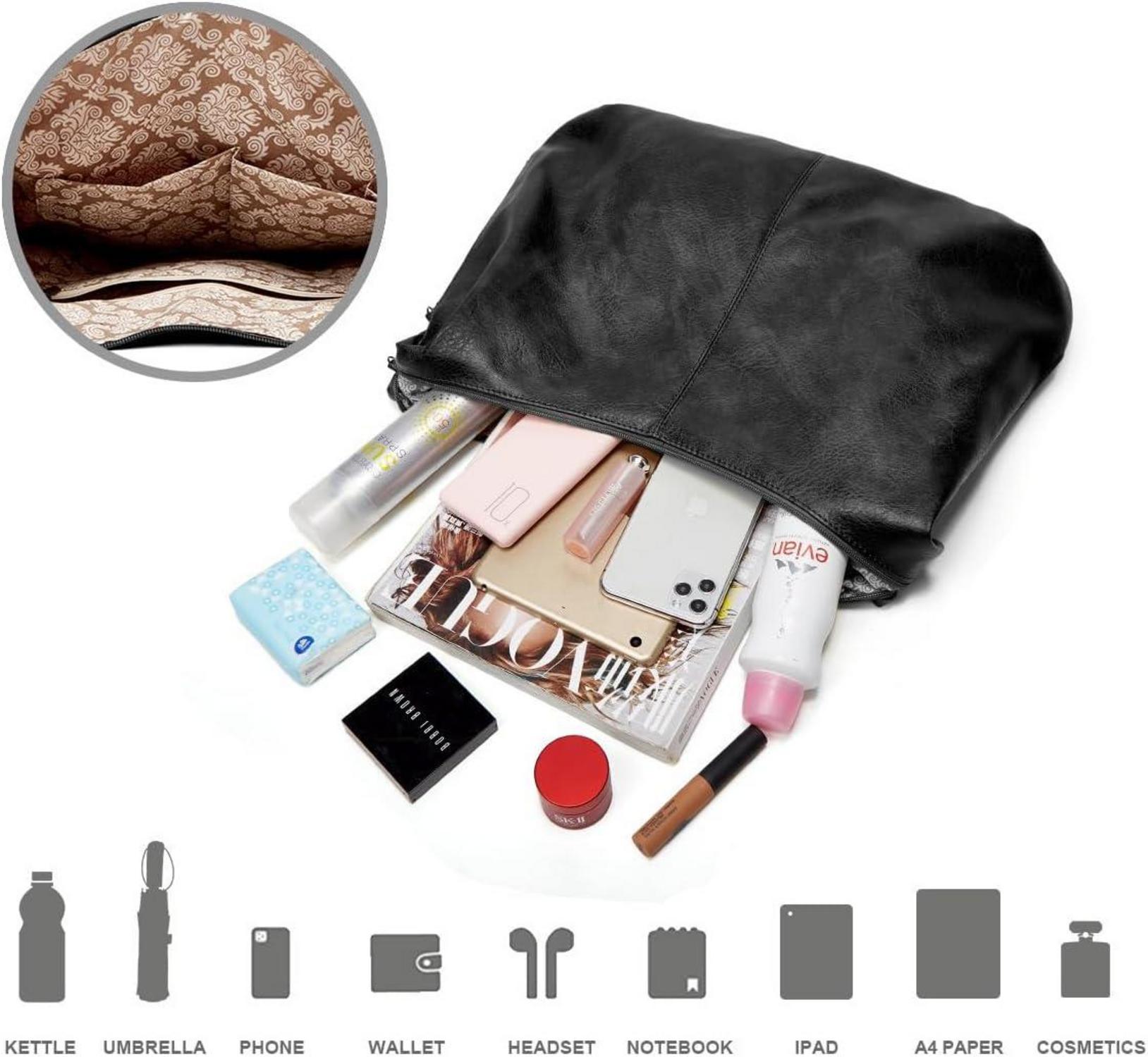 Pahajim Damen Handtasche Leder Set Shopper Umhängetasche groß Hobo für Arbeit Einkaufen